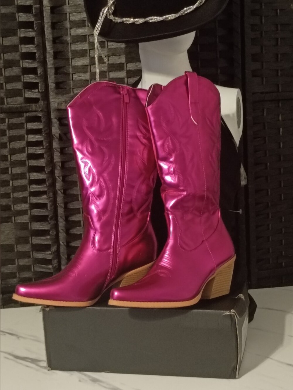 Metallic Pink Western Mid-Calf Boots